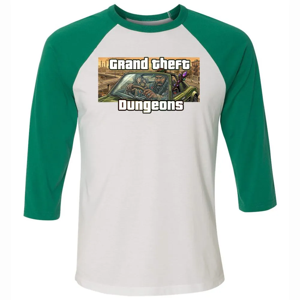 Grand Theft Dungeons Unisex 3/4 Baseball Tee - White/Kelly - 6