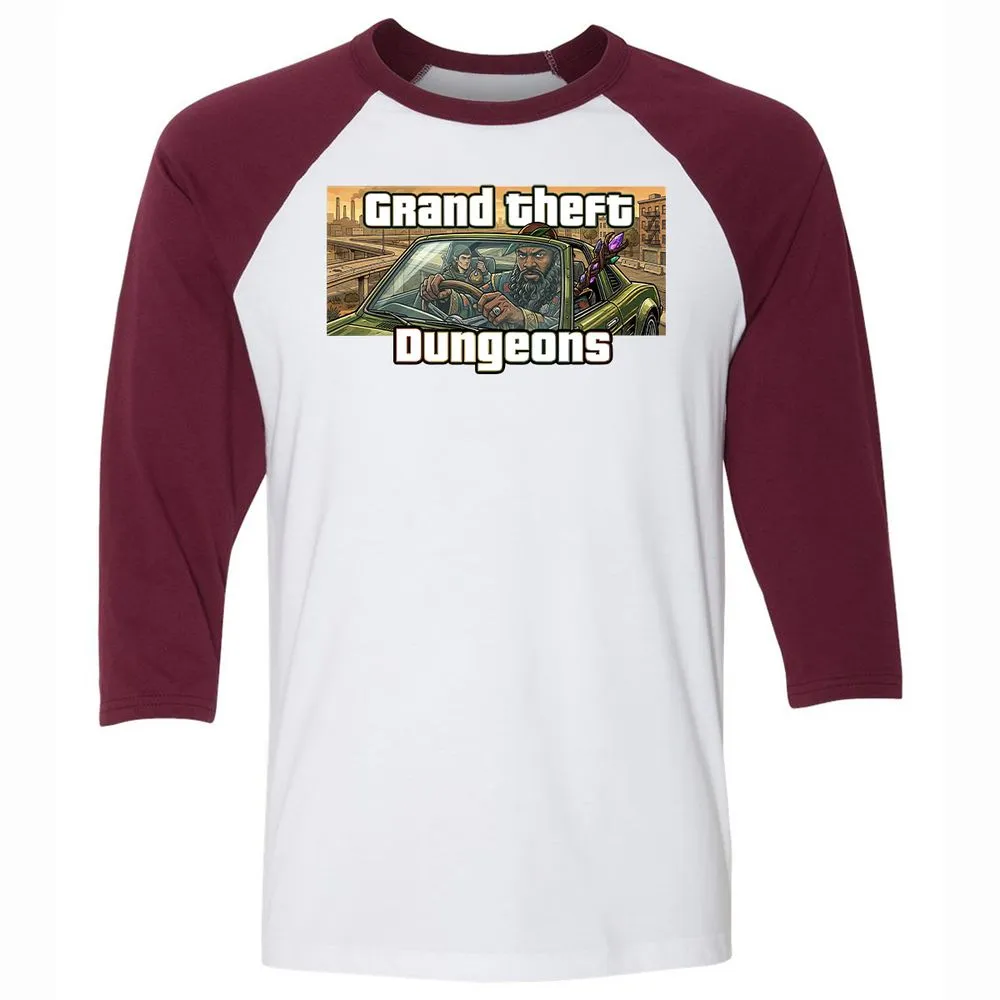 Grand Theft Dungeons Unisex 3/4 Baseball Tee - White/Maroon - 7