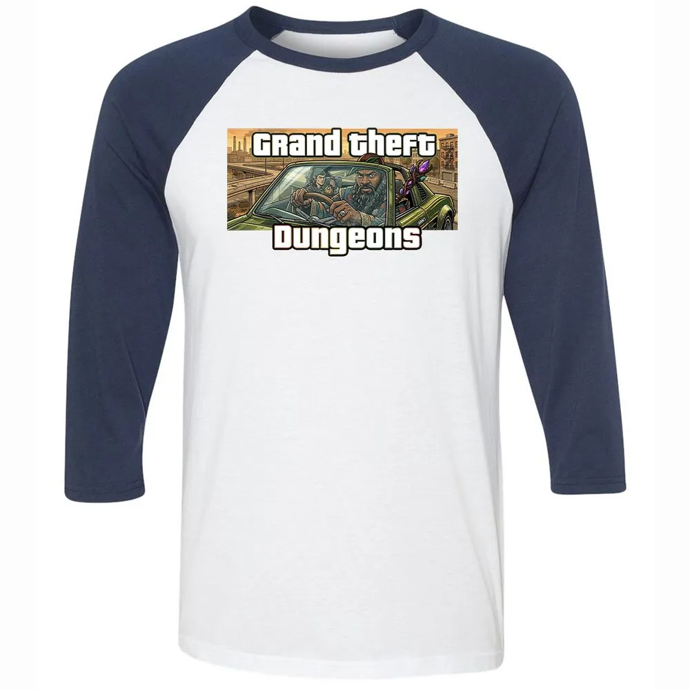 Grand Theft Dungeons Unisex 3/4 Baseball Tee - White/Navy - 8