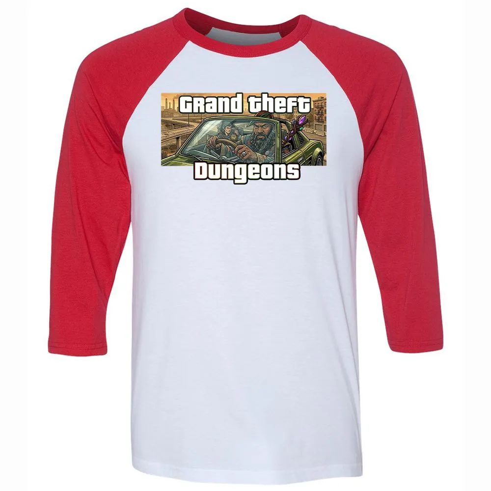 Grand Theft Dungeons Unisex 3/4 Baseball Tee - White/Red - 9