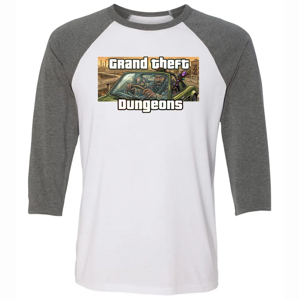 Grand Theft Dungeons Unisex 3/4 Baseball Tee - White/Deep Heather - 11