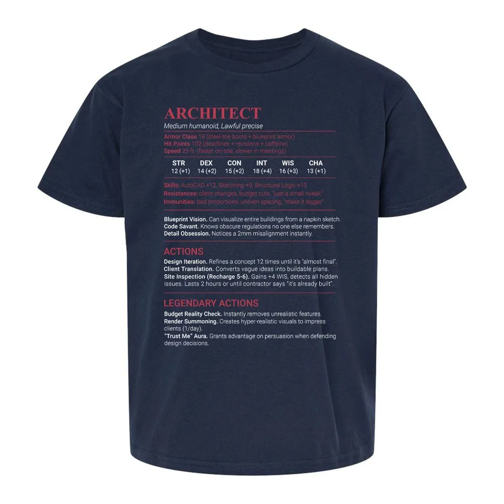 Architect Stats Kids T-Shirt - Navy - 2