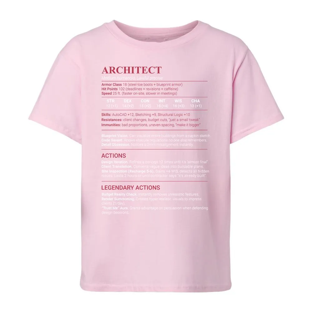 Architect Stats Kids T-Shirt - Light Pink - 7