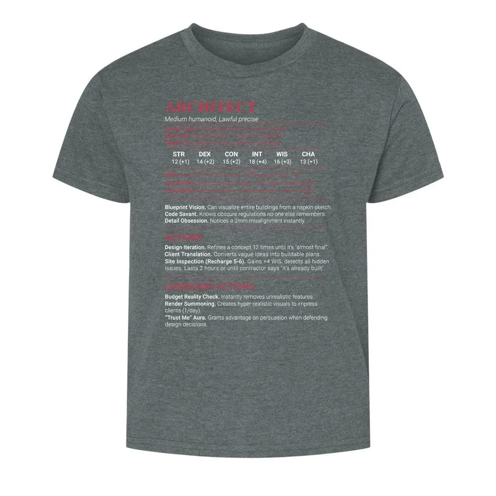 Architect Stats Kids T-Shirt - Dark Heather - 10