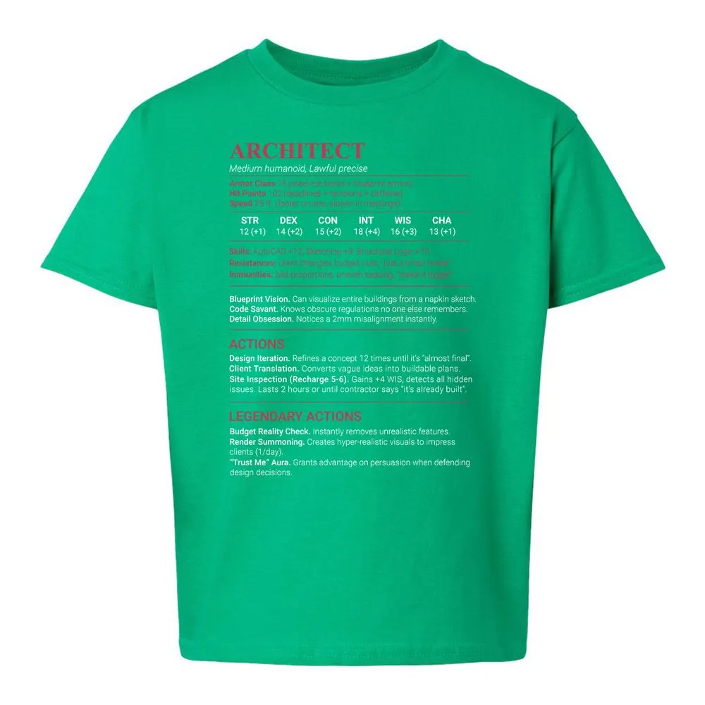 Architect Stats Kids T-Shirt - Irish Green - 16