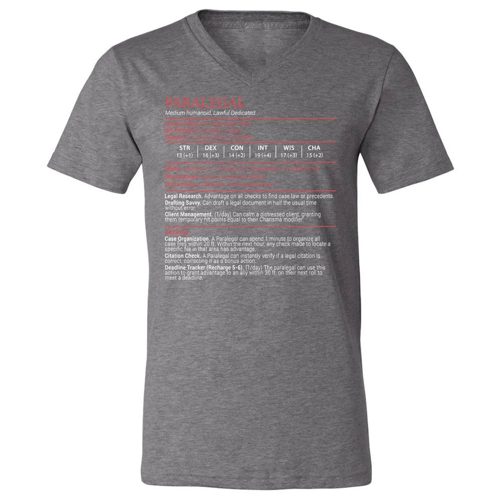 Paralegal Stats Block Unisex V-Neck T-Shirt - Deep Heather - 14