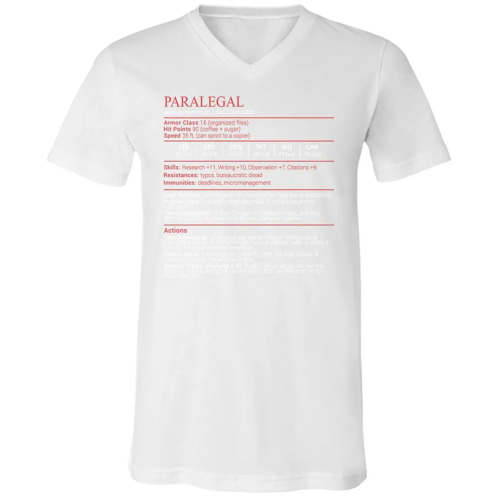 Paralegal Stats Block Unisex V-Neck T-Shirt - White - 16
