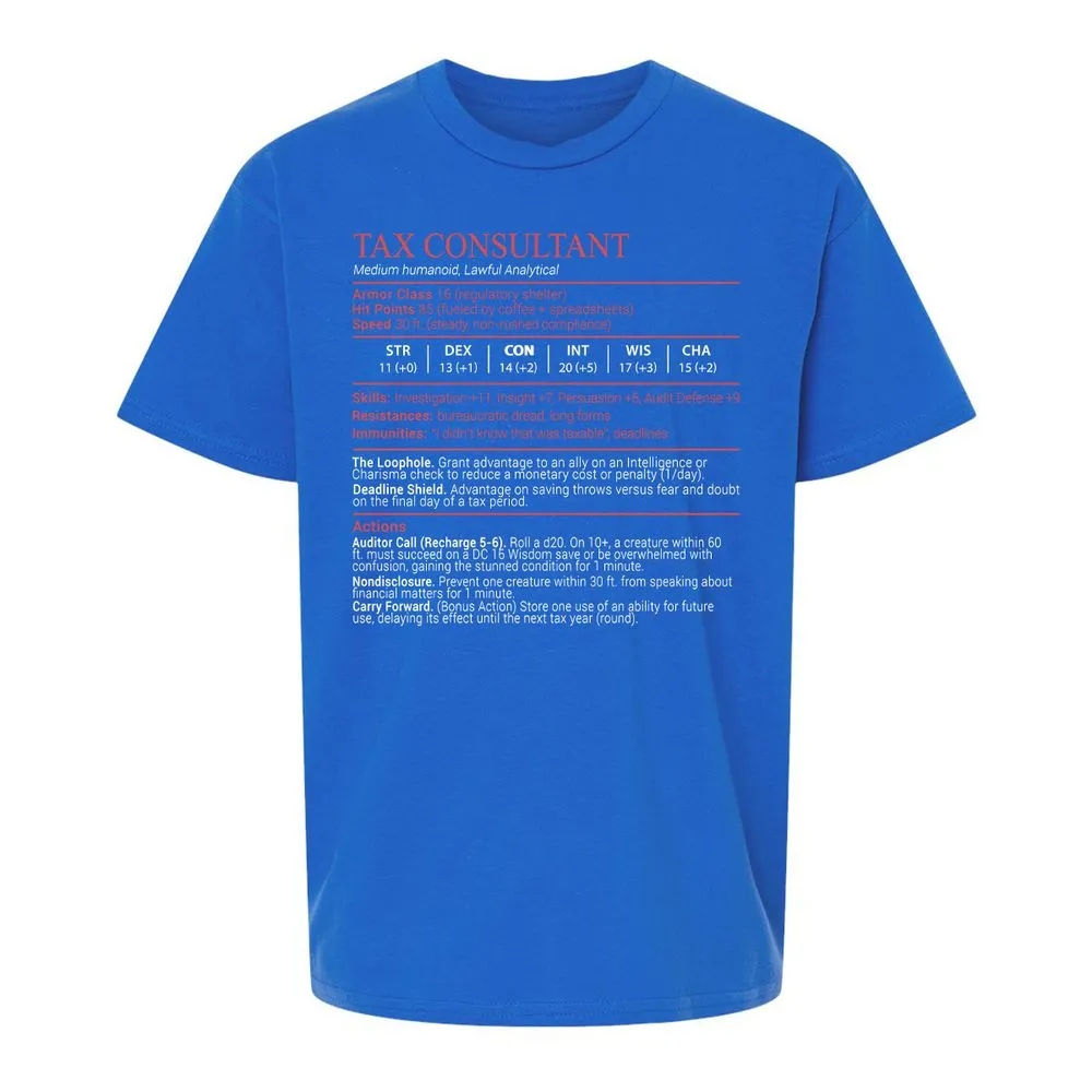 Tax Consultant Stats Block Kids T-Shirt - Royal - 4