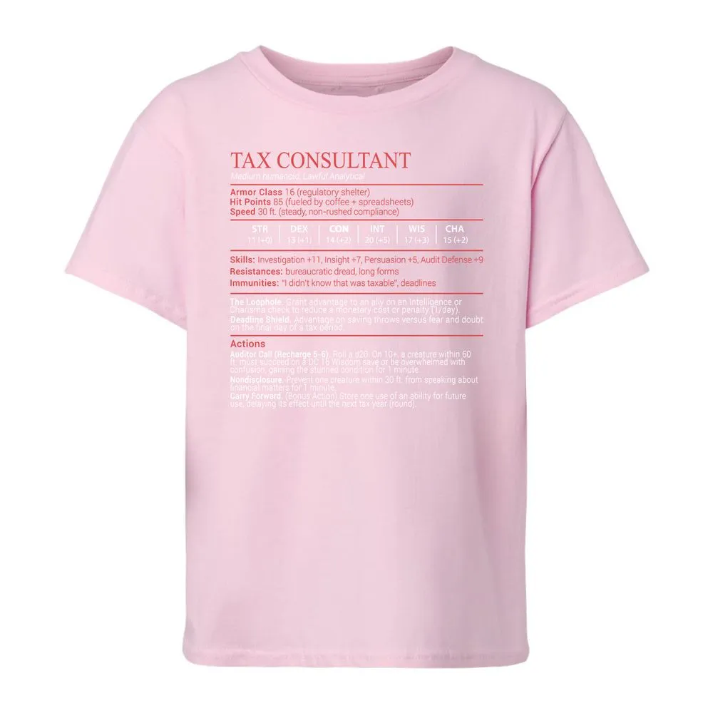 Tax Consultant Stats Block Kids T-Shirt - Light Pink - 7