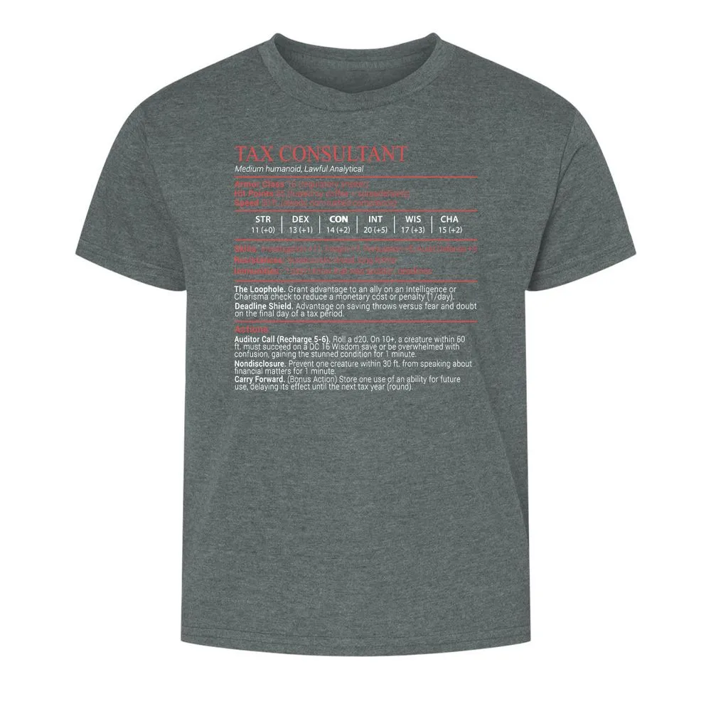 Tax Consultant Stats Block Kids T-Shirt - Dark Heather - 10