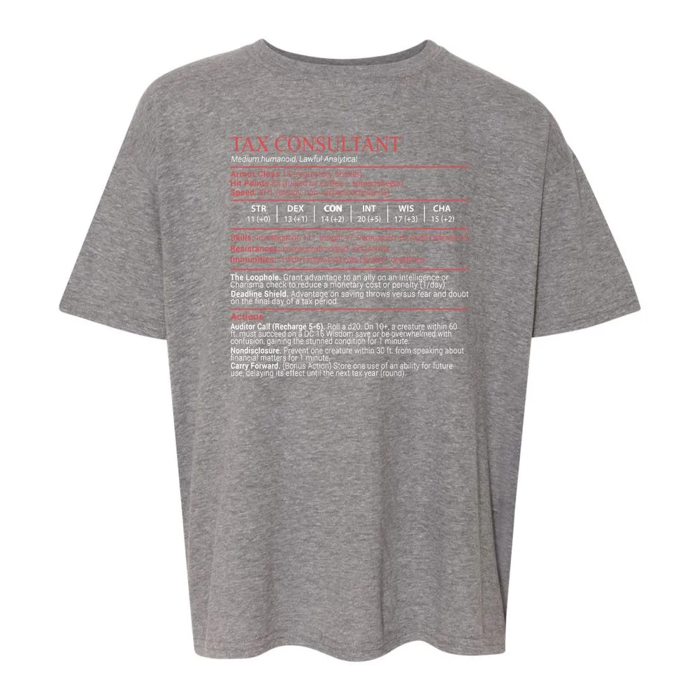 Tax Consultant Stats Block Kids T-Shirt - Graphite Heather - 12