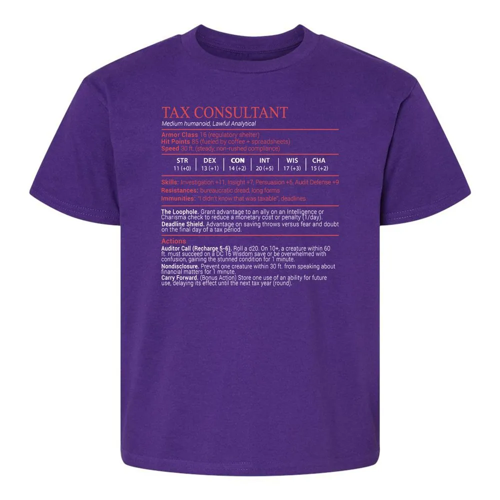 Tax Consultant Stats Block Kids T-Shirt - Purple - 17