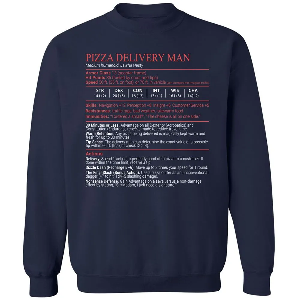 Pizza Delivery Man Stats Block - Navy - 2