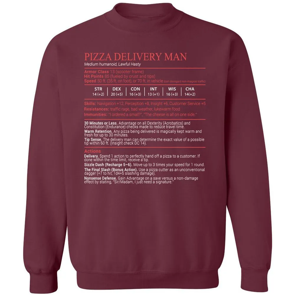 Pizza Delivery Man Stats Block - Maroon - 8