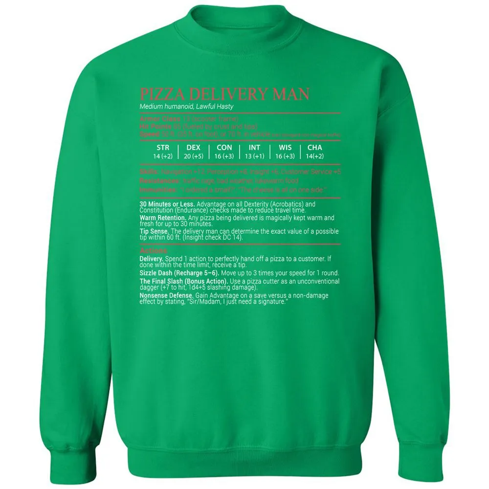Pizza Delivery Man Stats Block - Irish Green - 13