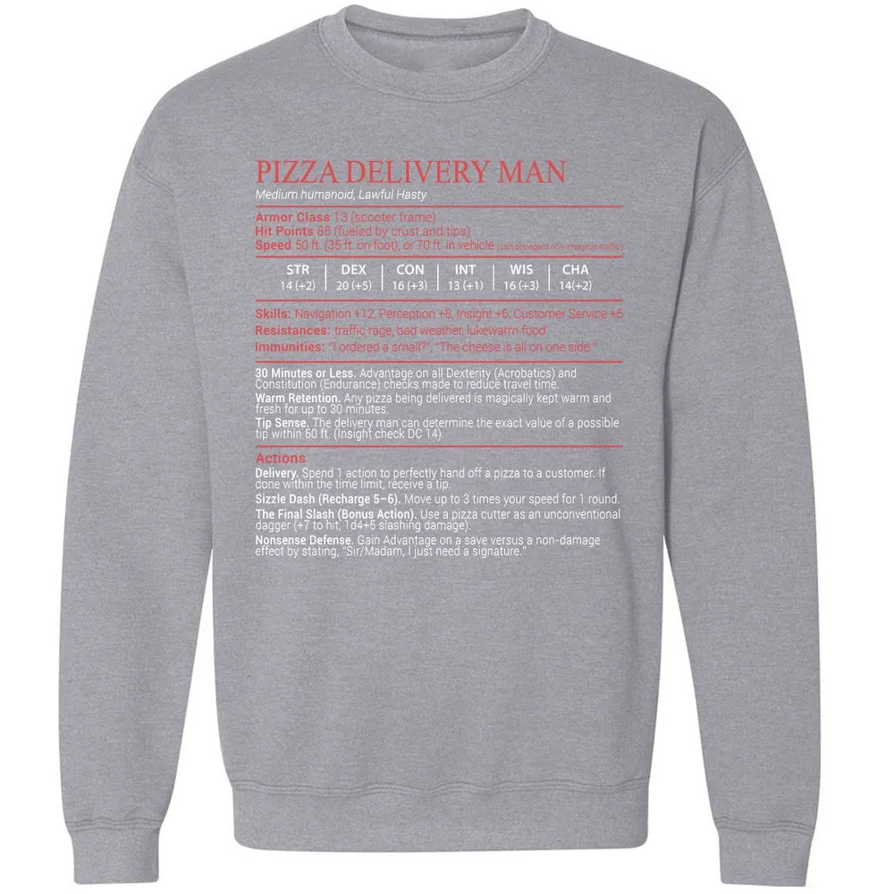 Pizza Delivery Man Stats Block - Sport Grey - 17