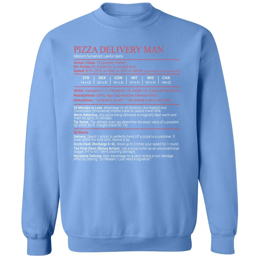 Pizza Delivery Man Stats Block - Carolina Blue - 20