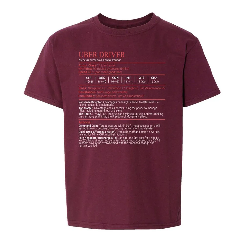 Uber Driver Stats Block Kids T-Shirt - Maroon - 14