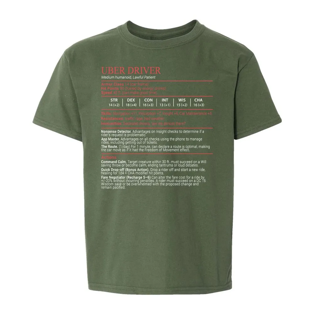 Uber Driver Stats Block Kids T-Shirt - Military Green - 19