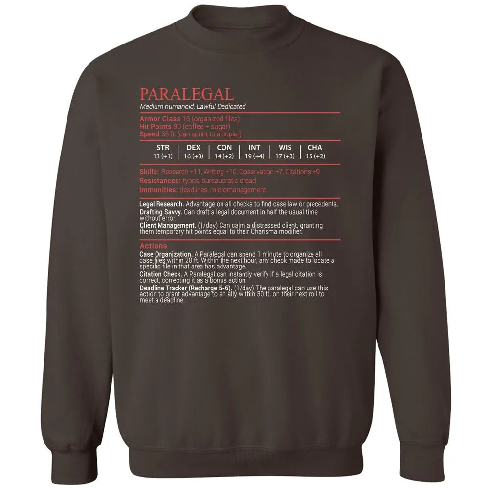 Paralegal Stats Block Classic Unisex Sweatshirt - Dark Chocolate - 4