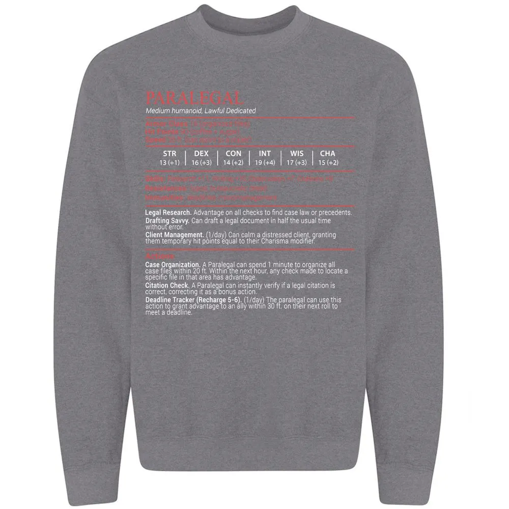 Paralegal Stats Block Classic Unisex Sweatshirt - Graphite Heather - 7