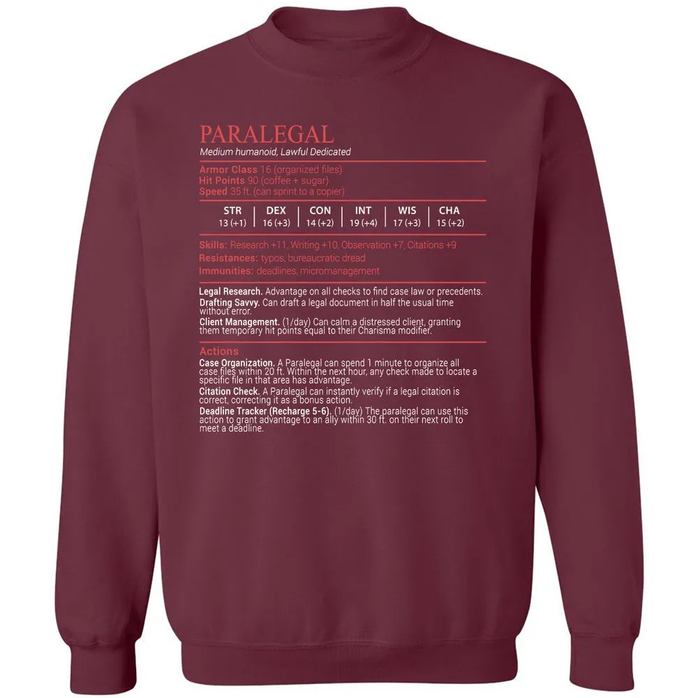 Paralegal Stats Block Classic Unisex Sweatshirt - Maroon - 8
