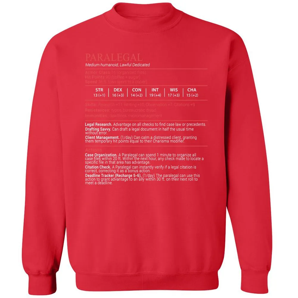 Paralegal Stats Block Classic Unisex Sweatshirt - Red - 10