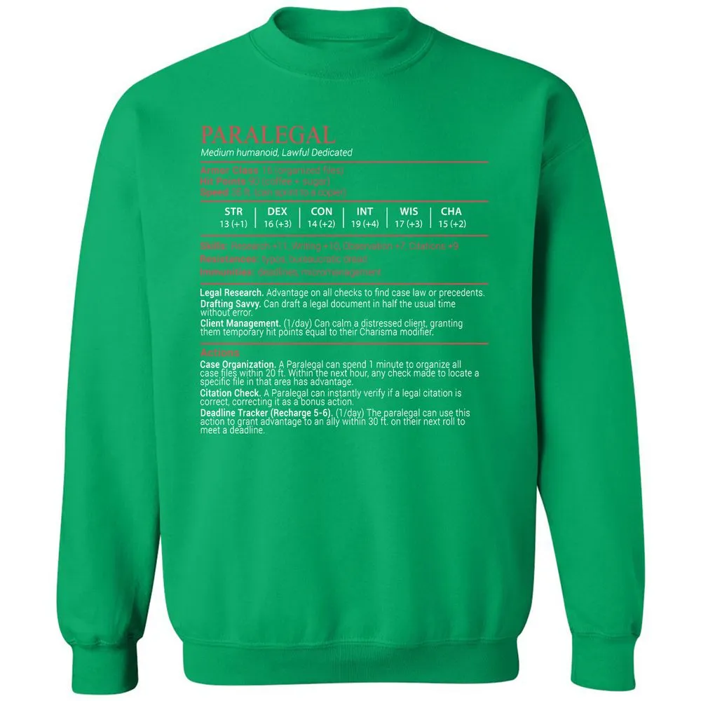 Paralegal Stats Block Classic Unisex Sweatshirt - Irish Green - 13
