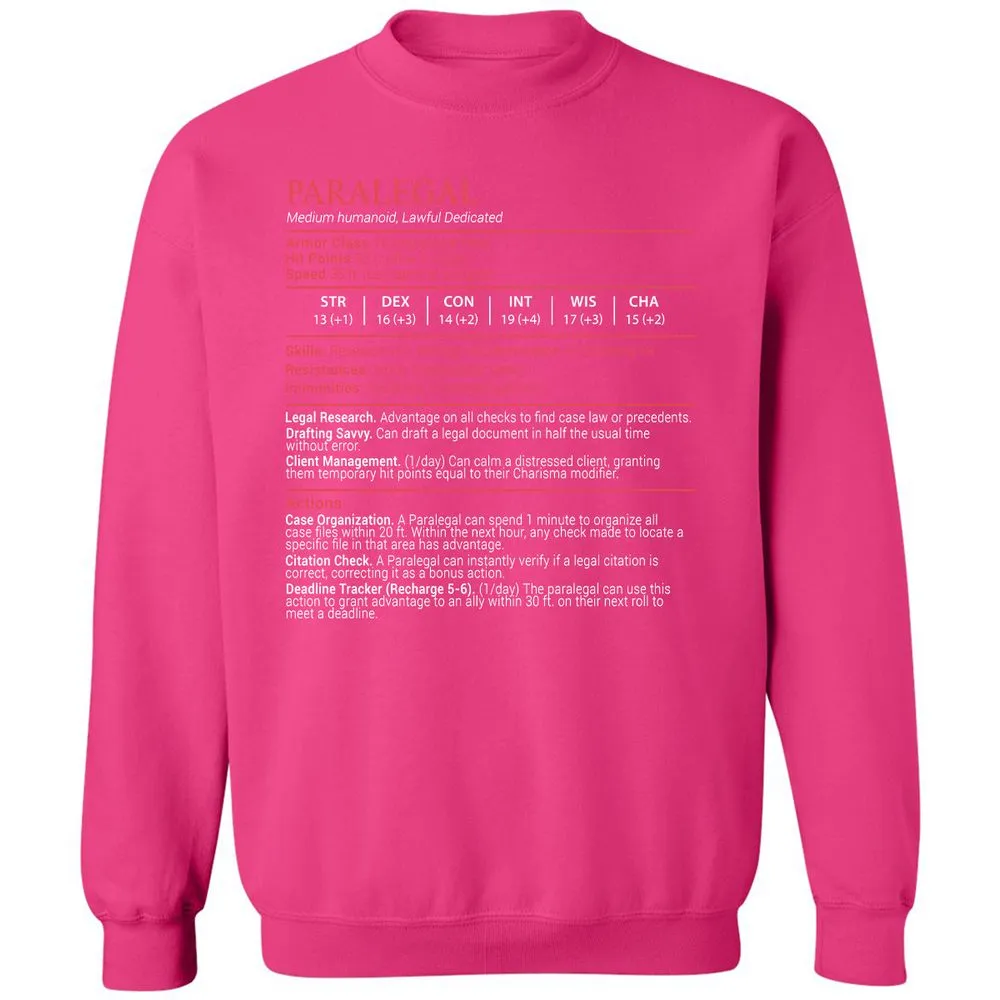 Paralegal Stats Block Classic Unisex Sweatshirt - Heliconia - 15