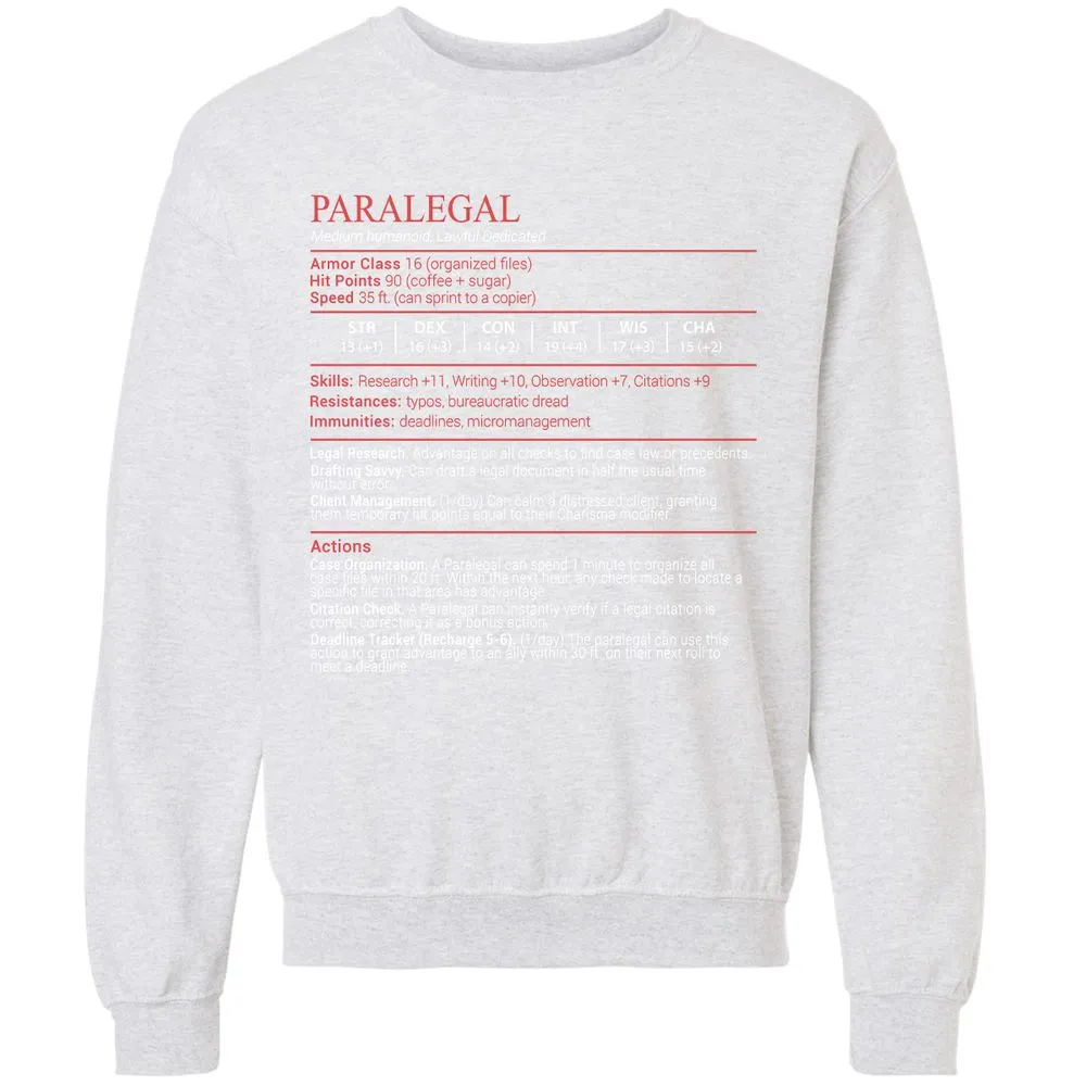 Paralegal Stats Block Classic Unisex Sweatshirt - Ash - 16