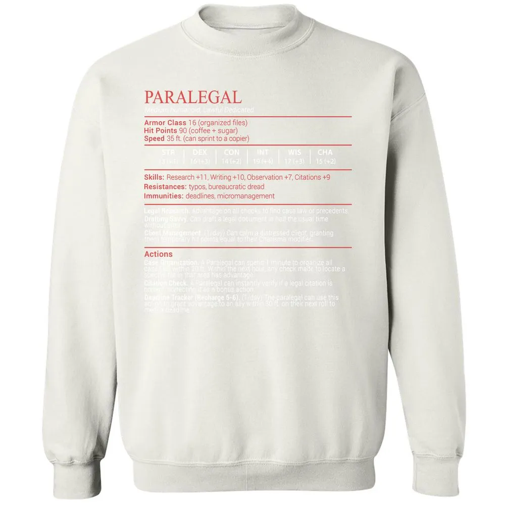 Paralegal Stats Block Classic Unisex Sweatshirt - White - 18
