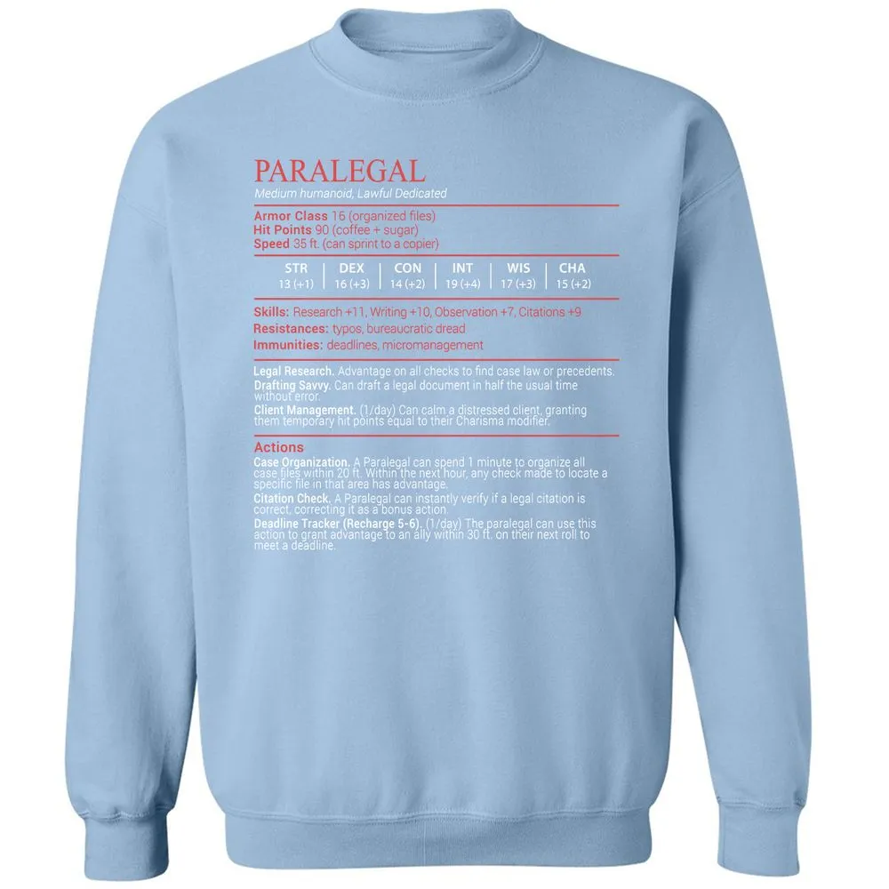 Paralegal Stats Block Classic Unisex Sweatshirt - Light Blue - 21