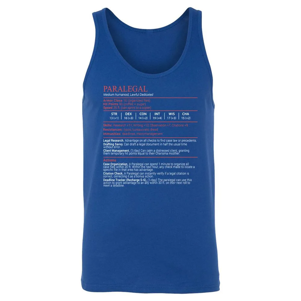 Paralegal Stats Block Unisex Jersey Tank - True Royal - 3