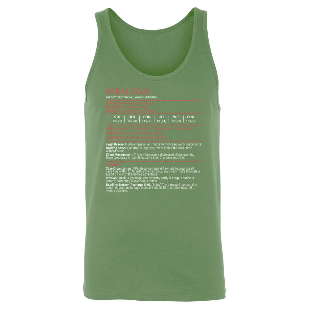 Paralegal Stats Block Unisex Jersey Tank - Leaf - 8