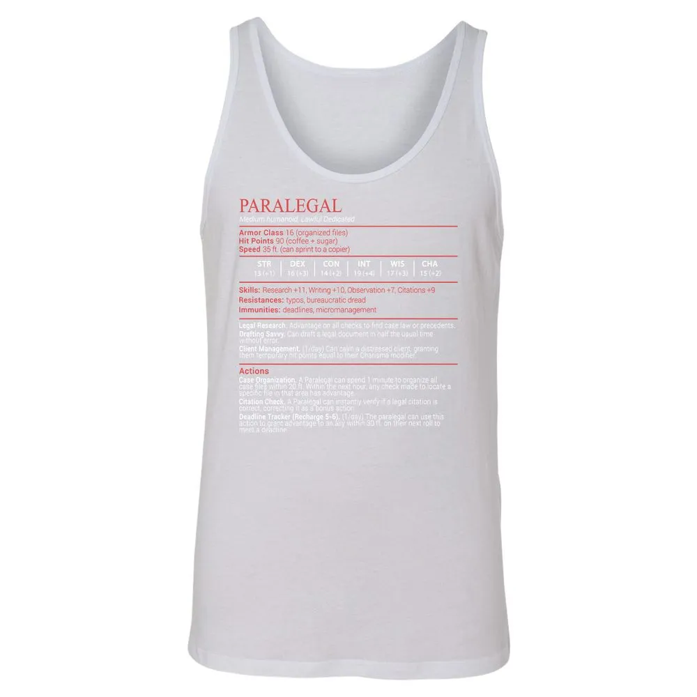 Paralegal Stats Block Unisex Jersey Tank - White - 9