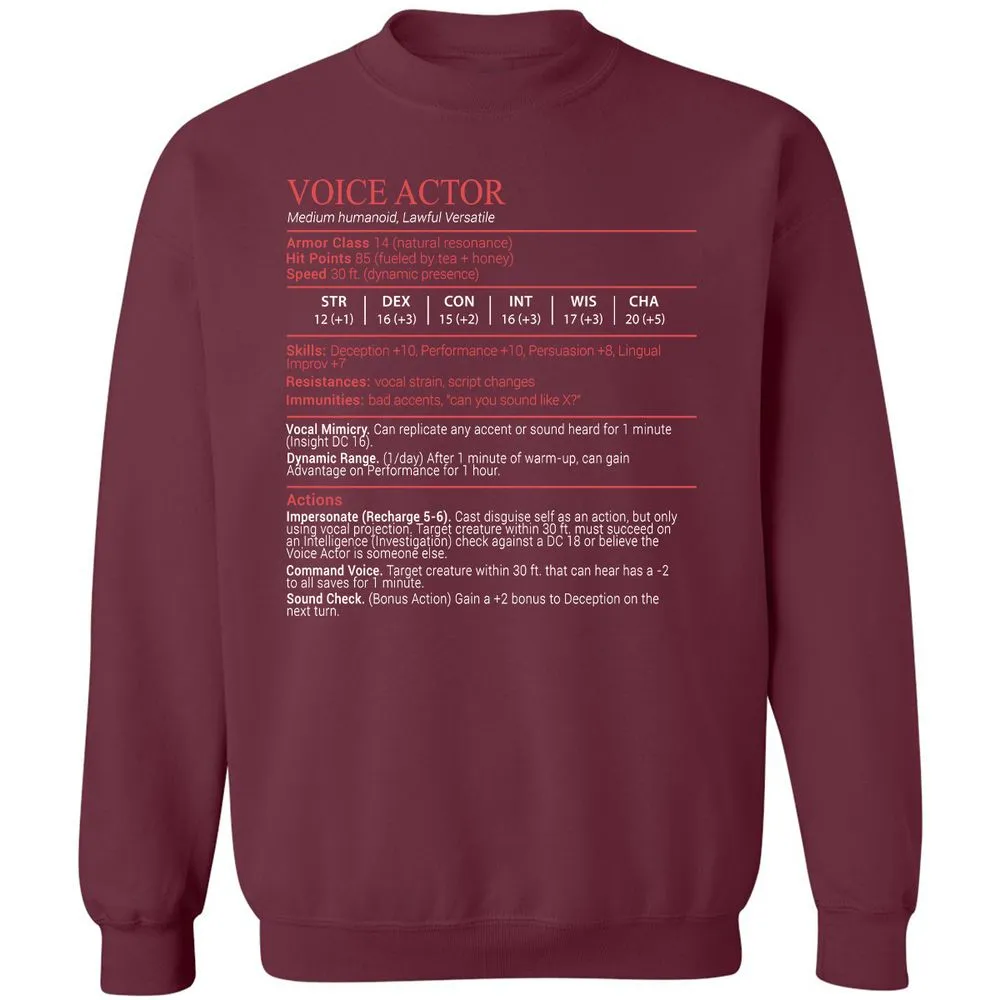 Voice Actor Stats Block - Maroon - 8