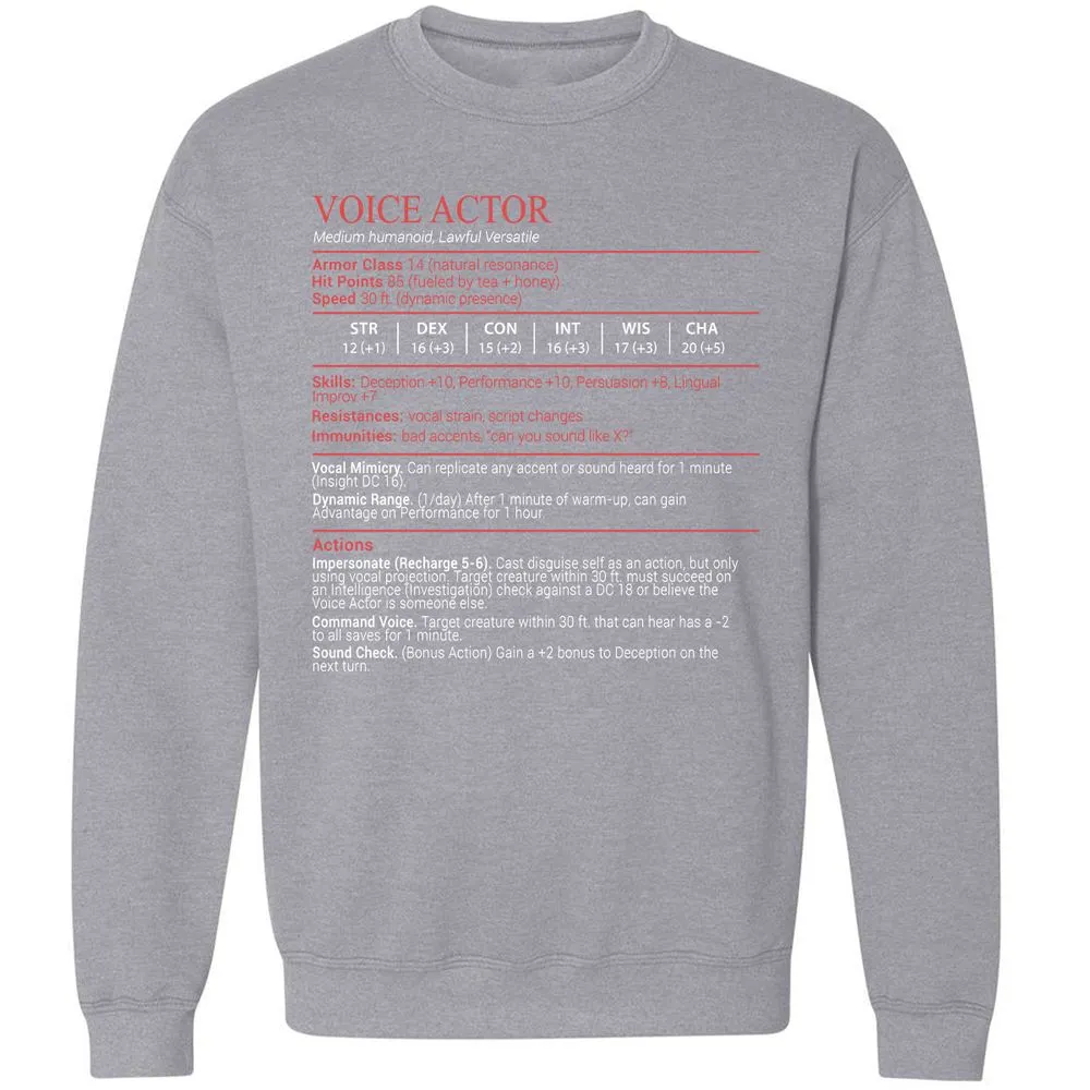 Voice Actor Stats Block - Sport Grey - 17