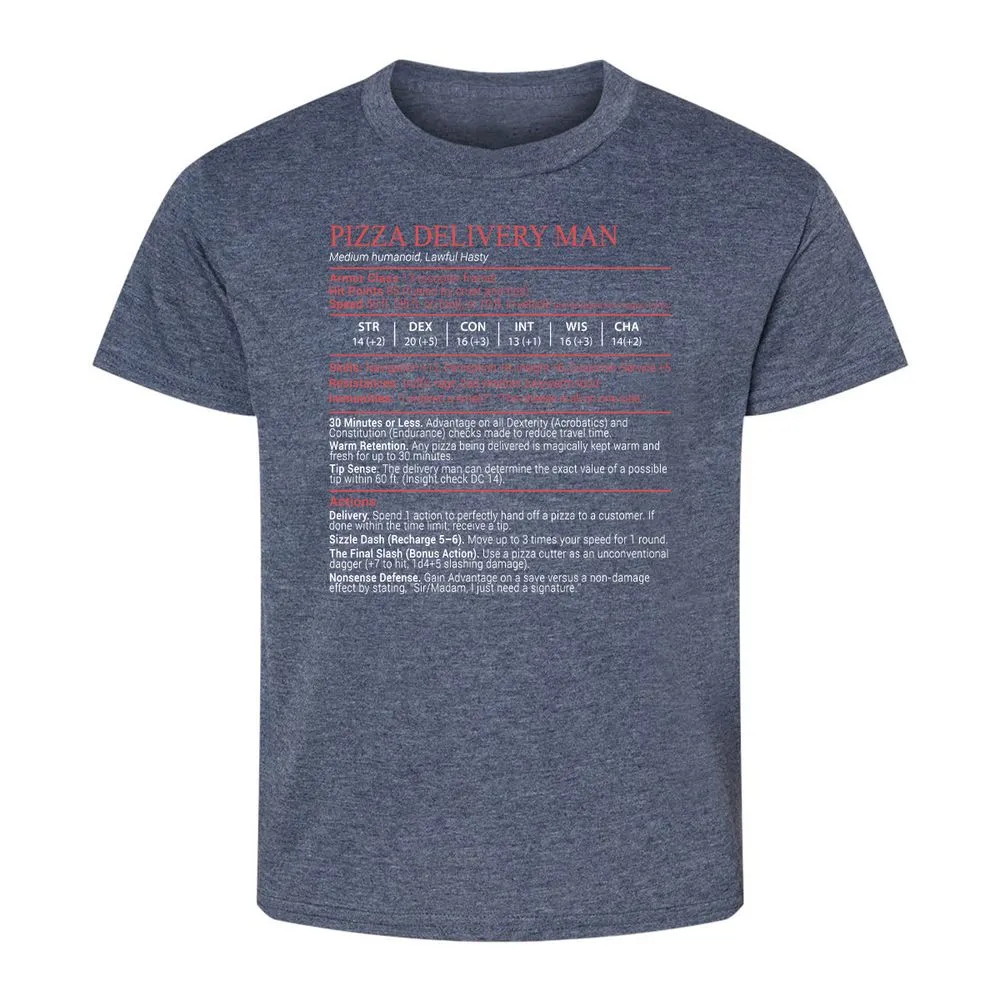 Pizza Delivery Man Stats Block - Heather Navy - 9