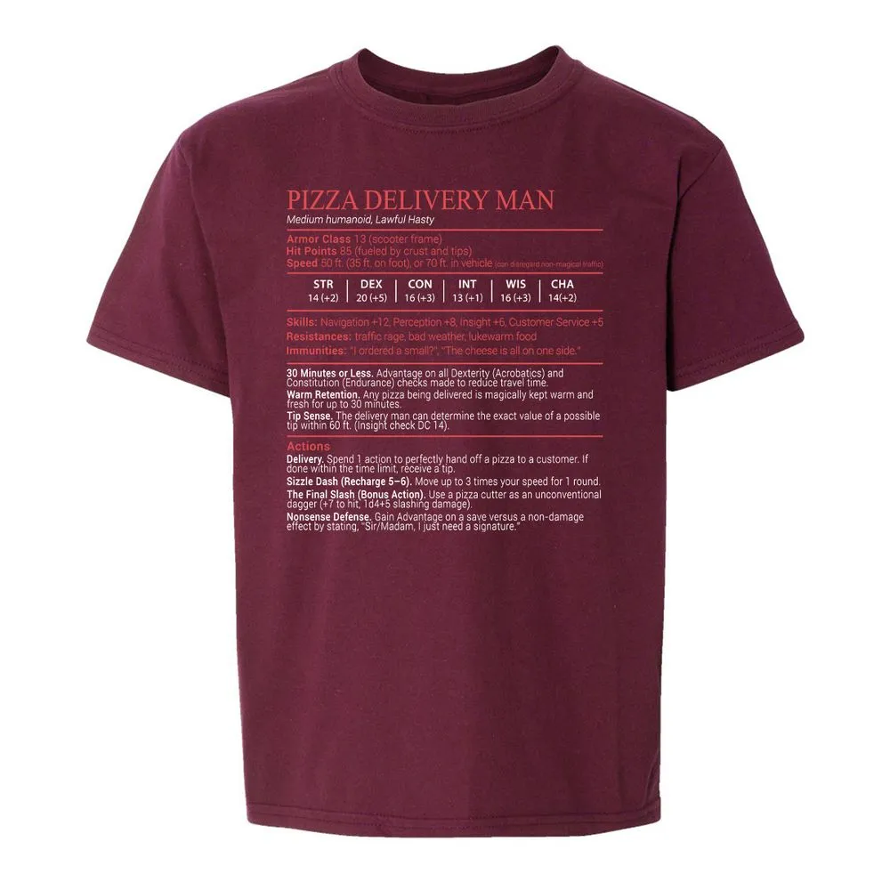 Pizza Delivery Man Stats Block - Maroon - 14