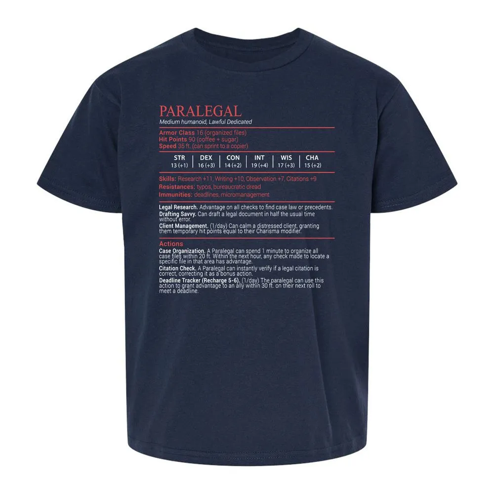Paralegal Stats Block Kids T-Shirt - Navy - 2