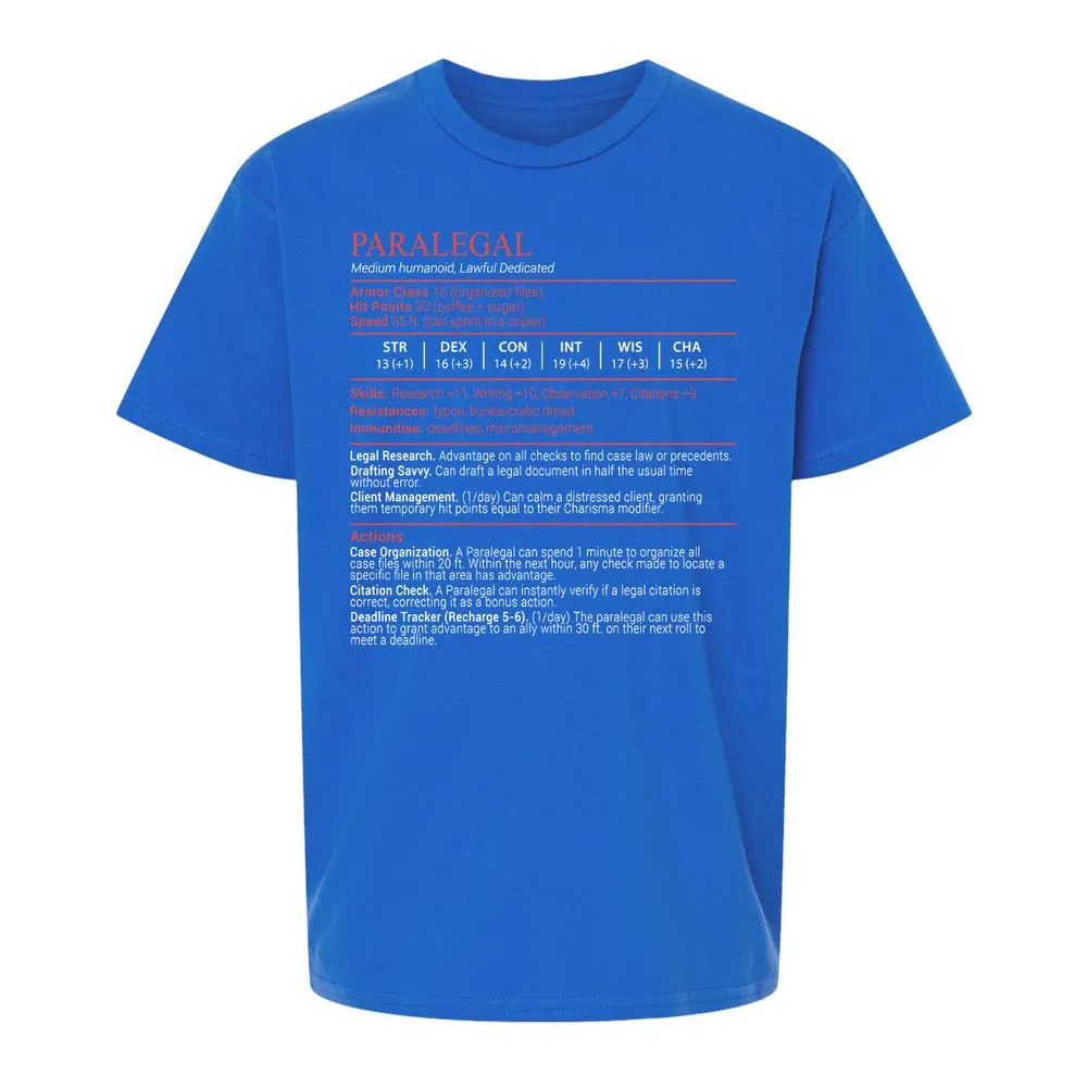Paralegal Stats Block Kids T-Shirt - Royal - 4