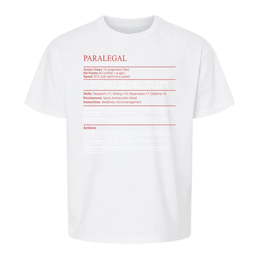 Paralegal Stats Block Kids T-Shirt - White - 5