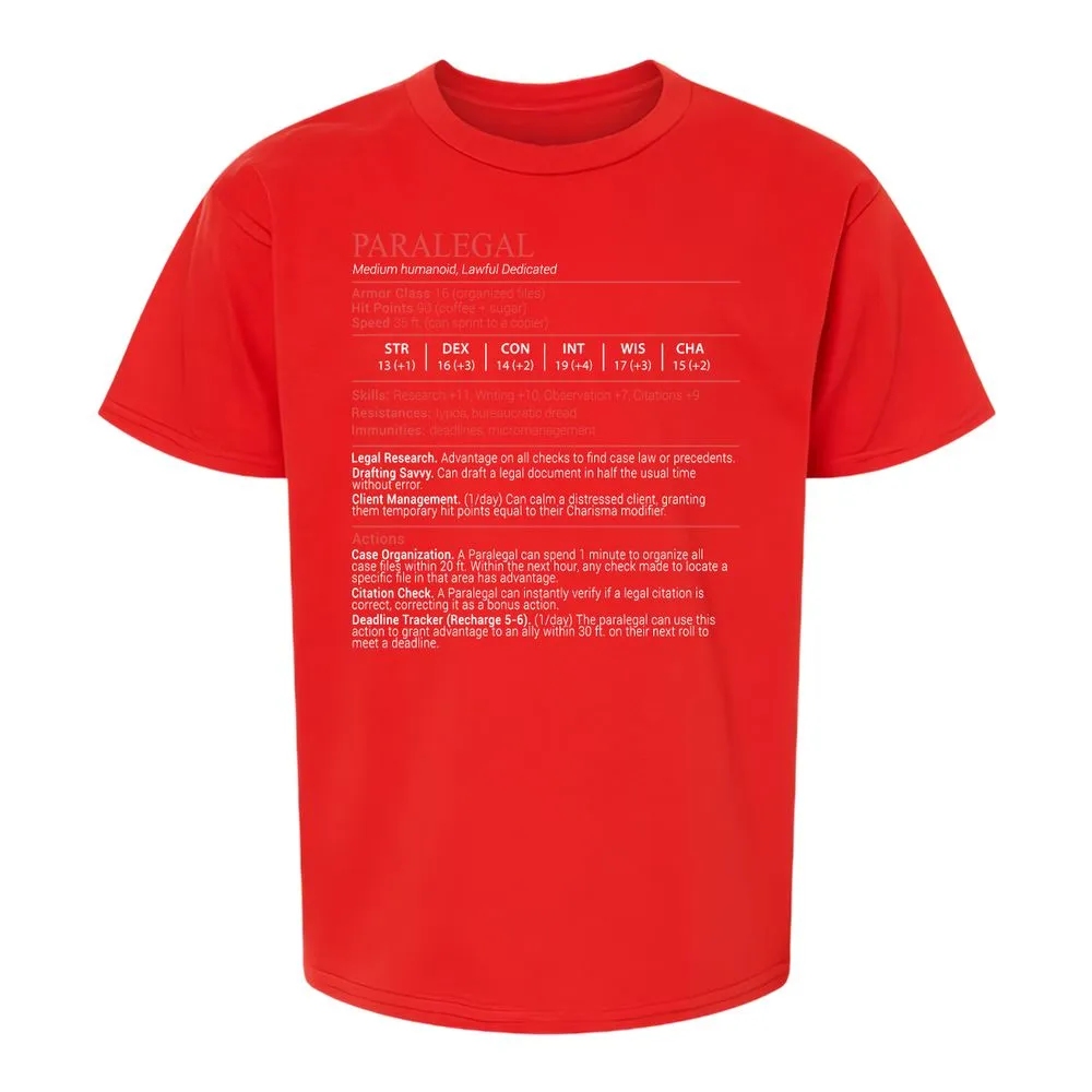 Paralegal Stats Block Kids T-Shirt - Red - 8