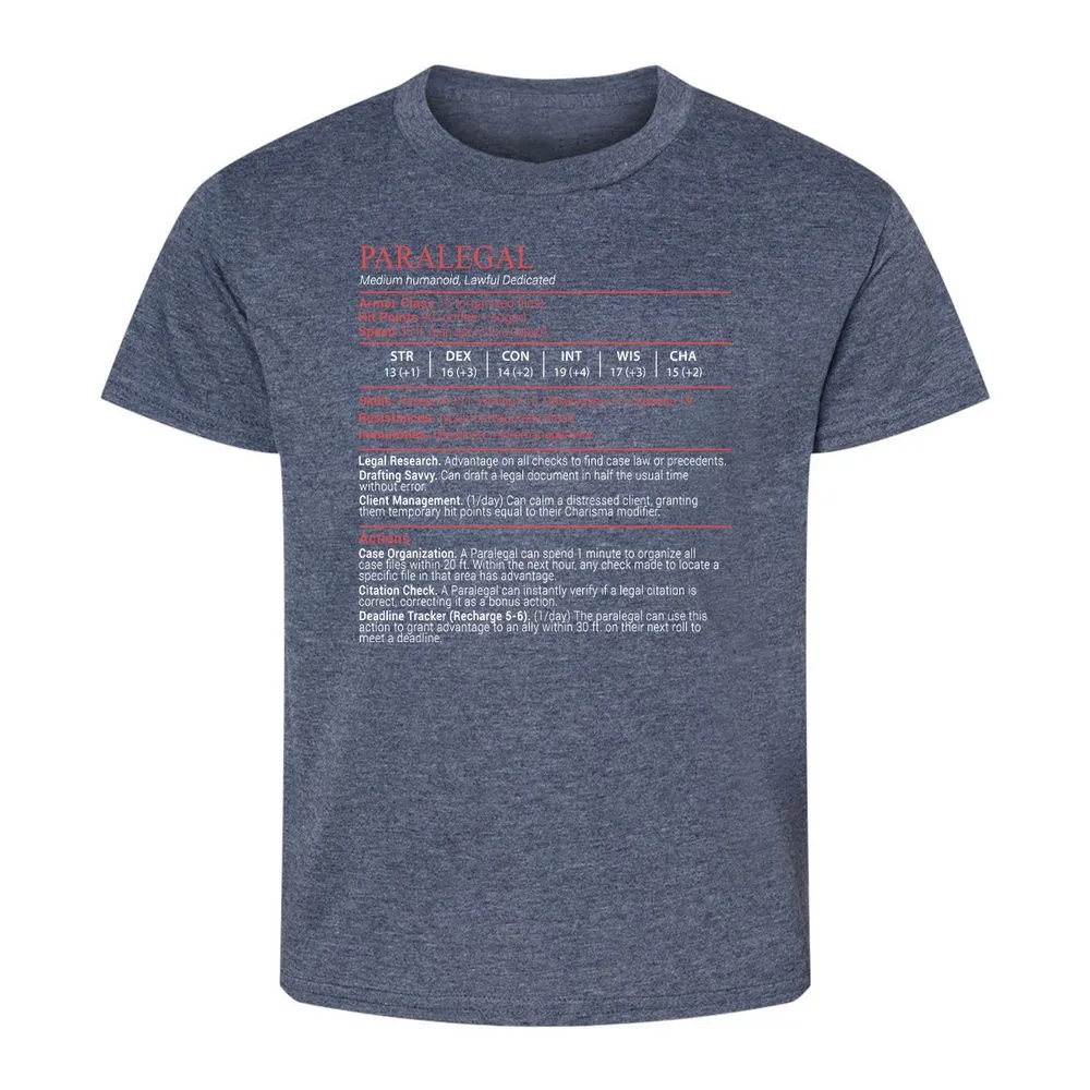 Paralegal Stats Block Kids T-Shirt - Heather Navy - 9