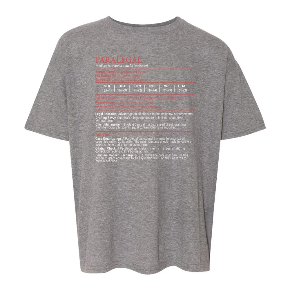 Paralegal Stats Block Kids T-Shirt - Graphite Heather - 12
