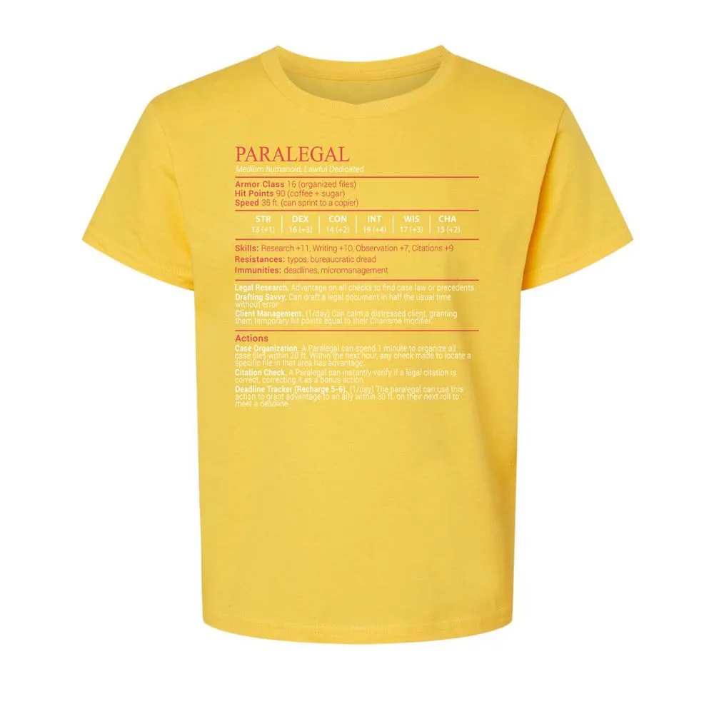 Paralegal Stats Block Kids T-Shirt - Daisy - 15