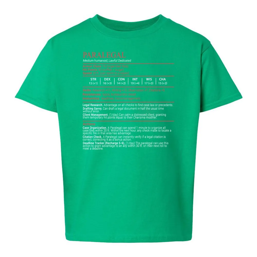 Paralegal Stats Block Kids T-Shirt - Irish Green - 16