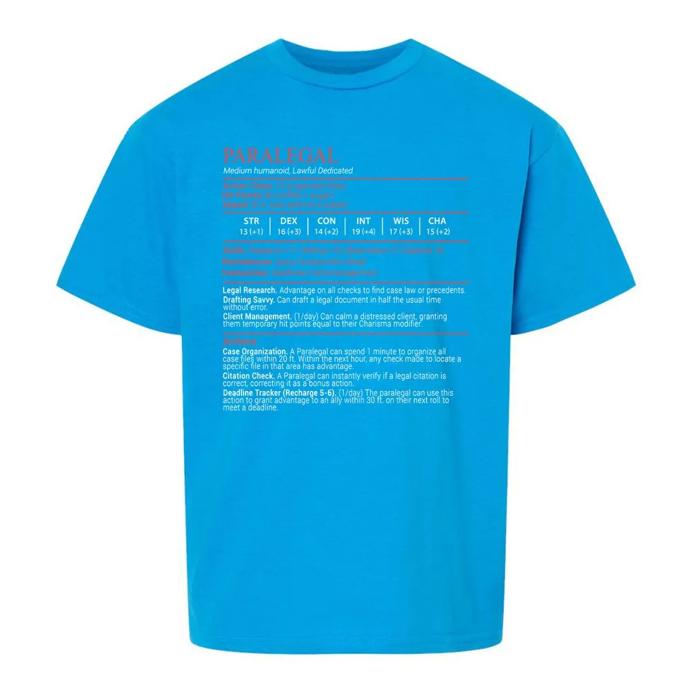 Paralegal Stats Block Kids T-Shirt - Sapphire - 18