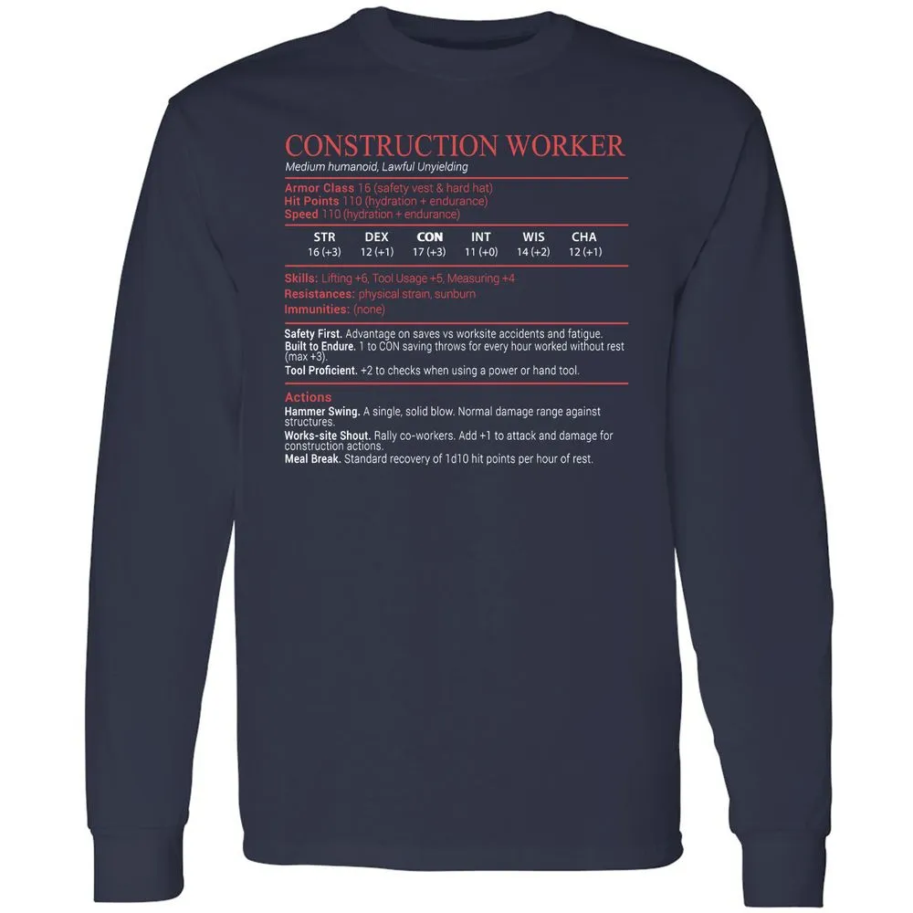 Construction Worker Stats Block - Navy - 2