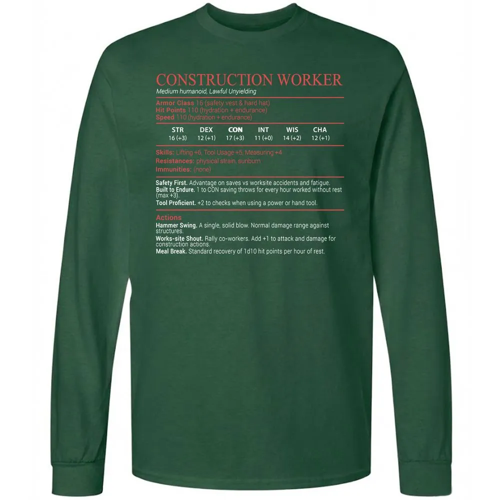 Construction Worker Stats Block - Forest Green - 4